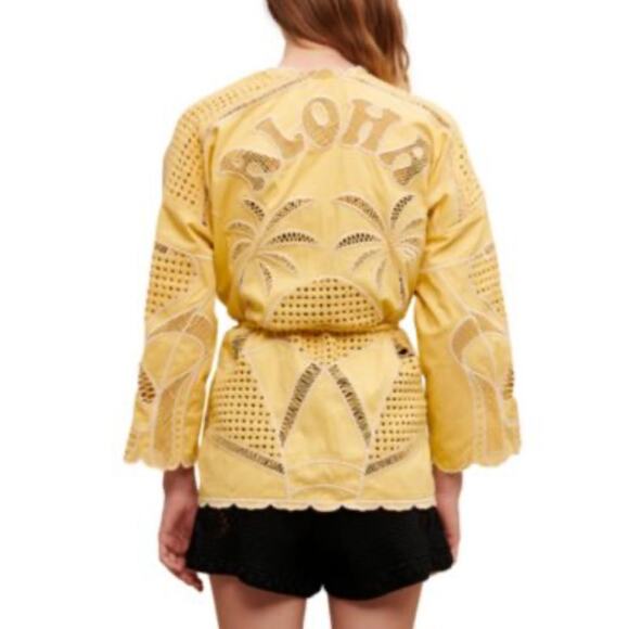 NEW NWT Maje ‘ALOHA’ Embroidered Kimono Jacket Yellow size 38 - Picture 2 of 9